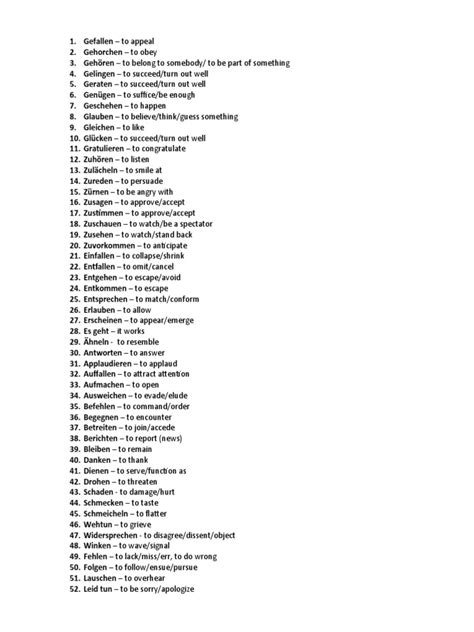 German B2 Level List Of Pure Dativ Verbs Pdf