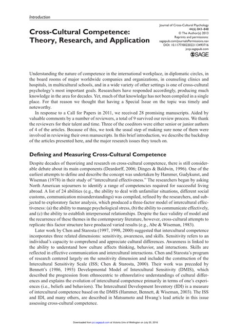 PDF Cross Cultural Competence Theory Research And Application