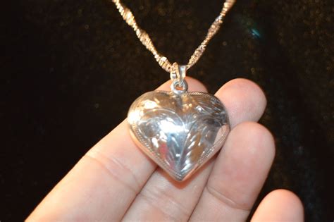 Sterling Silver Etched Very Large Puff Heart Locket Necklace