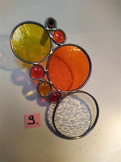 Stained Glass Window Hangers Orange Sun Catchers Etsy