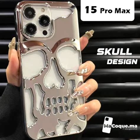 SILVER Coque IPhone 15 Pro Max SKULL DESIGN En Silicone Solide