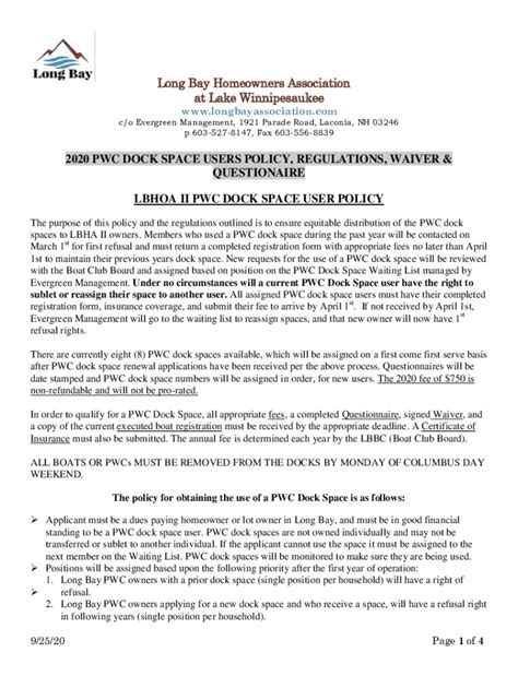 Fillable Online Long Bay Association On Lake Winnipesaukee Fax Email