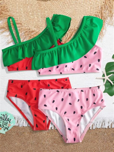 Niñitas Bañador bikini sandía fruncido Moda de Mujer SHEIN México