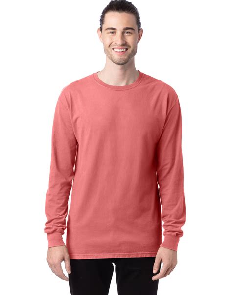 Hanes Originals Unisex Garment Dyed Long Sleeve T Shirt Cotton Coral