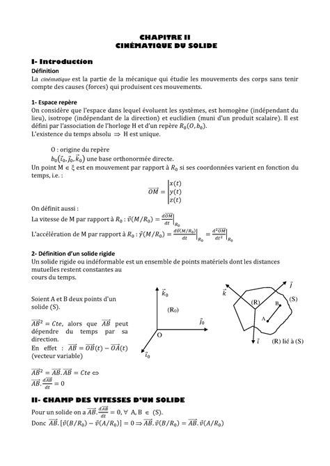 Chapitre Cin Matique Du Solide Ann E Universitaire