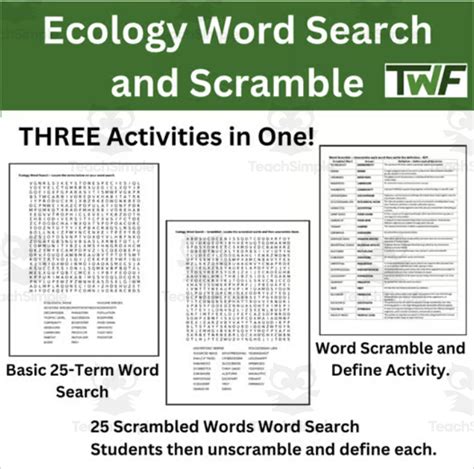 Ecology And Ecosystems Word Search And Scramble Activity By Teach Simple