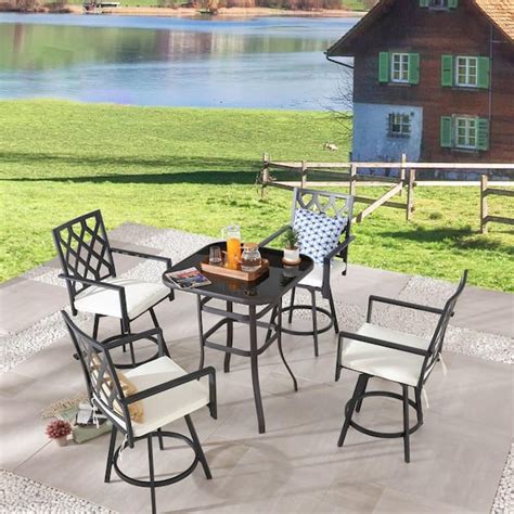 Patio Festival 5 Piece Metal Bar Height Outdoor Dining Set With Beige