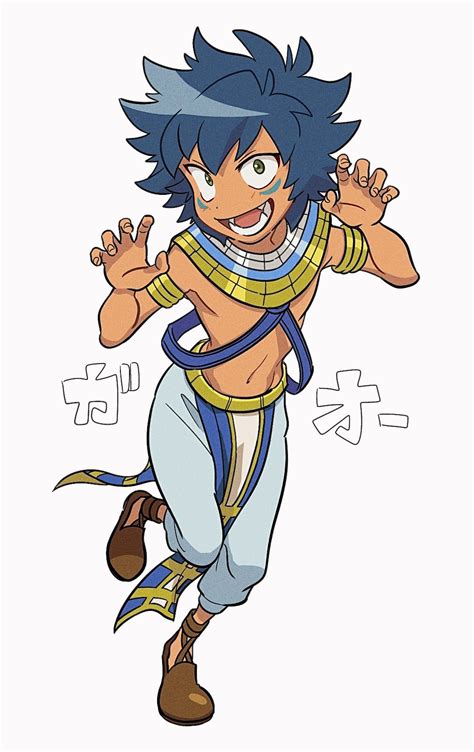 Safebooru 1boy Beyblade Beyblade Burst Blue Hair Brown Footwear Claw Pose Dot Nose Egyptian