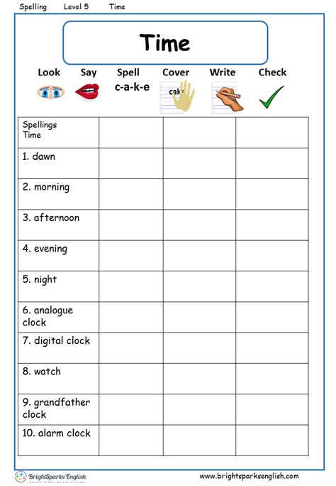 Time English Spelling Worksheet English Treasure Trove