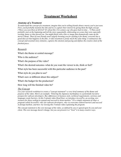 Treatment Worksheet Pdf Free Download