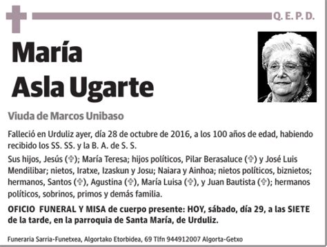 María Asla Ugarte Esquela Necrológica El Correo