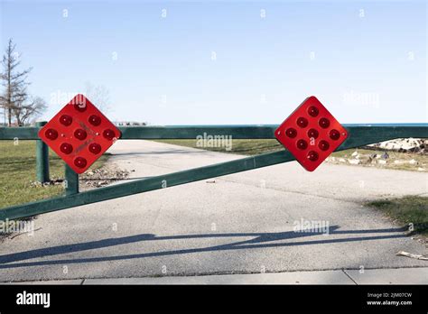 Red Stop And Turn Detour Road Signs Regulatory Signs Outdoors Stock