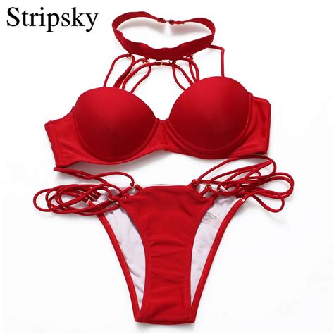 Stripsky Beand Push Up Swimsuit Sexy Brazilian Bikini Set Women Bandage