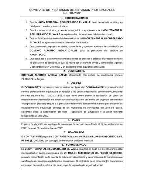 Contrato De Prestacion De Servicios Modelo