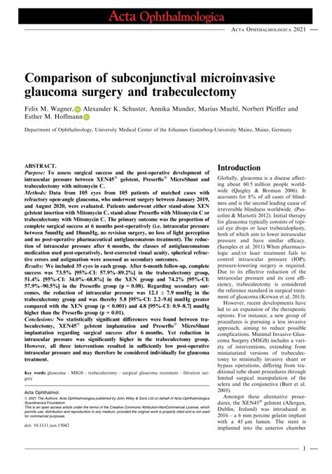 Pdf Comparison Of Subconjunctival Microinvasive Glaucoma Surgery And