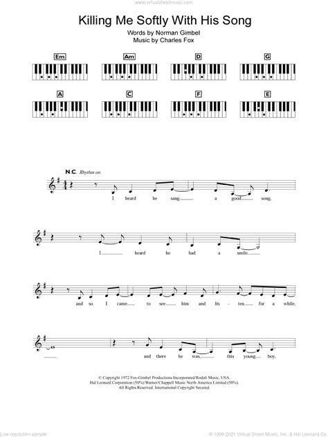 Killing Me Softly Sheet Music For Piano Solo Chords Lyrics Melody