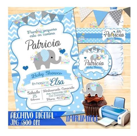 Kit Imprimible Invitacion Baby Shower Elefantito Elefante En Venta En