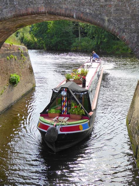 Canal Narrowboat Passing Under Bridge Editorial Stock Image Image Of