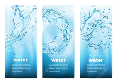 Clean Water Banners With Realistic Transparent Blue Water Splashes