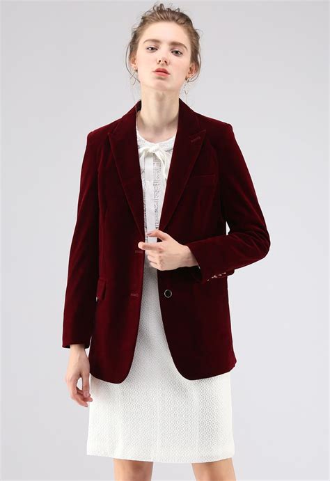 Noble Chic Velvet Blazer In Wine Retro Indie And Unique Fashion