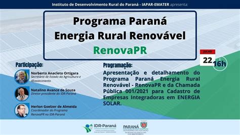 Programa Paraná Energia Rural Renovável Renovapr Youtube