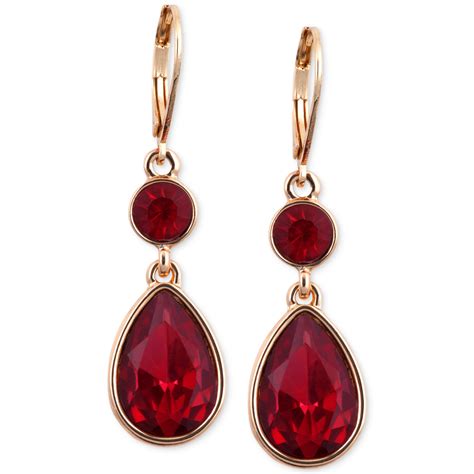 Nine West Goldtone Faceted Red Stone Double Drop Earrings Lyst