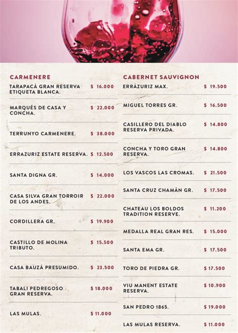 Carta de Vinos Hacienda Patagonia Concepción