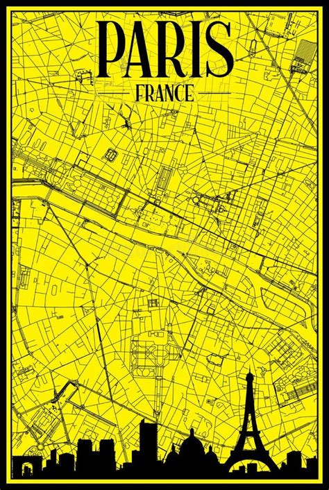 Hand Drawn Panoramic City Skyline Poster With Downtown Streets Network