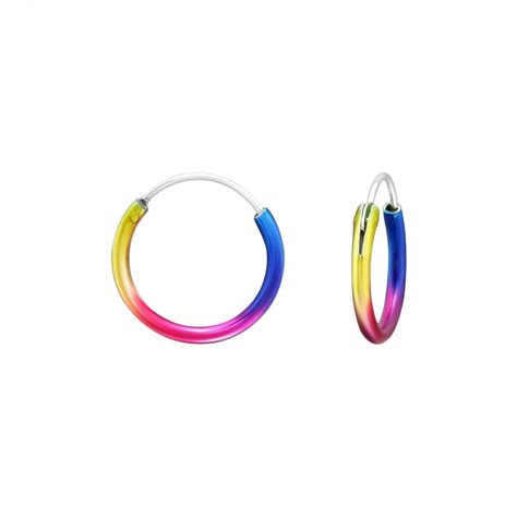 Creolen Ohrringe 925 Sterling Silber Regenbogen 12mm