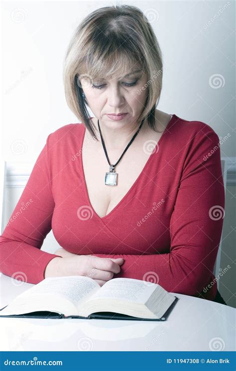 Beautiful Attractive Middle Age Woman Reading Stock Photo - Image of ...