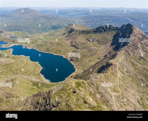 Views from the summit of Mount Snowdon, Wales, UK. Mount Snowdon stands at 1,085 Meters above ...