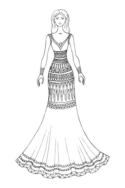 Garota Doodle Em Lindo Vestido De Fantasia Para Colorir Para Adultos