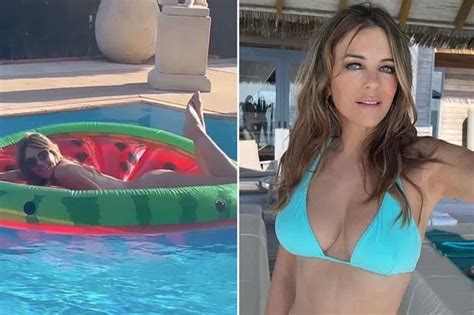 Liz Hurley Hasn T Aged A Day As She Strips To Skimpy Blue Thong Bikini Daily Star