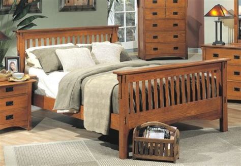 Mission Style Solid Oak Wood Medium Brown Finish Queen Bed | BedRoom Design