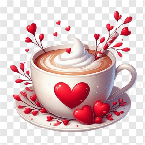 Red Heart In A Coffee Cup And Flowers Red Heart In A Coffee Cup And