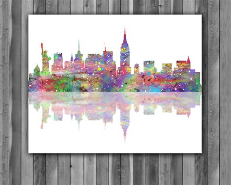 New York Skyline Watercolor Print, New York Skyline Art, New York ...