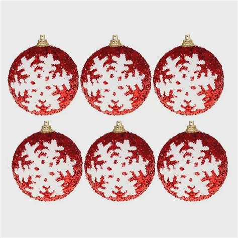 Bolas de Natal Vermelhas Glitter e Floco de Neve 7cm 6 peças