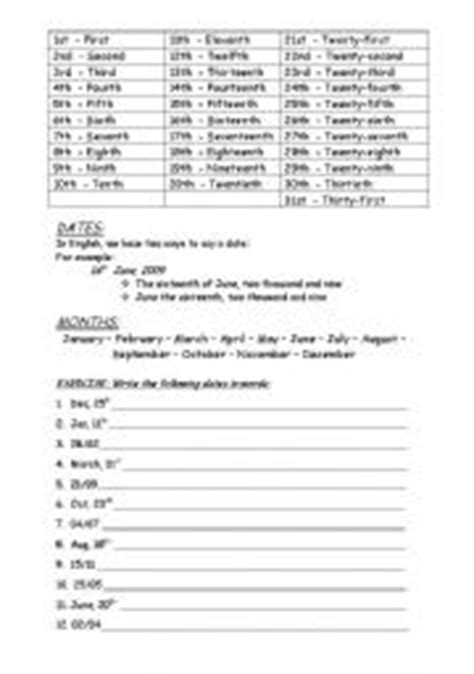 Ordinal Numbers Dates And Months Of The Year Esl Worksheet By 05F