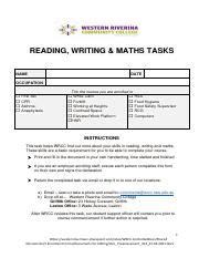 Assessment Of Reading Writing Math Skills For Course Enrolment