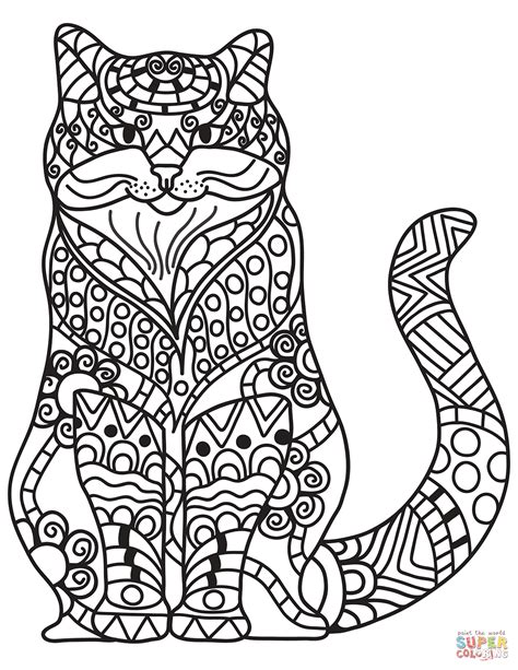 Zentangle Cat Zentangle Coloring Pages For Adults Justcolor Images