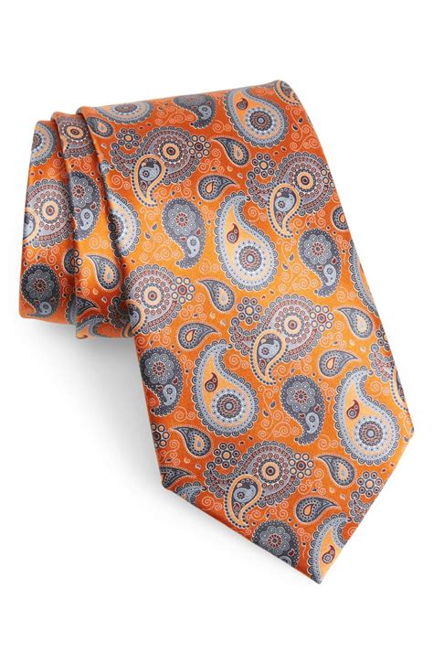 Paisley Silk Tie Main Color Orange Wedding Ties Ermenegildo Zegna