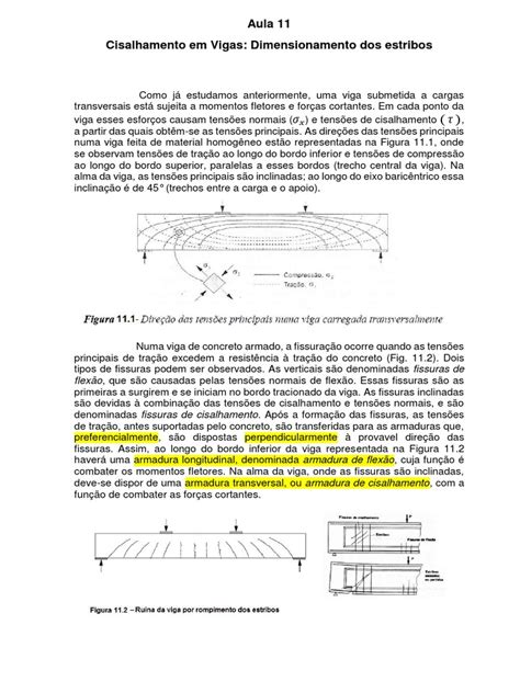 Aula 11 Cisalhamento Em Vigas Dimensionamento Dos Estribos Pdf