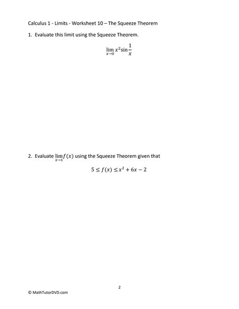 Solution Calculus 1 Limits Worksheet 10 The Squeezing Theorem Studypool