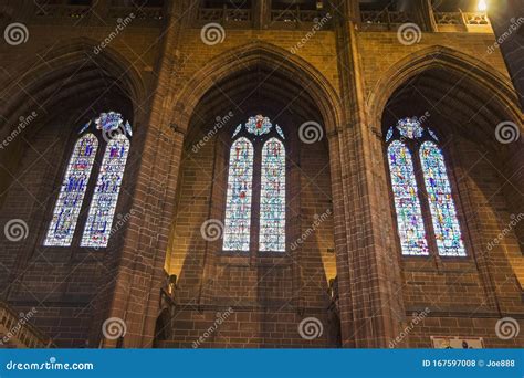 Stained Glass Windows of Liverpool Anglican Cathedral UK 库存照片 图片 包括有