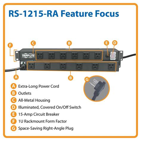 Tripp Lite Rs1215 Ra Power Strip Rackmount Metal 120v 5 15r Right Angle 12 Outlet 1u