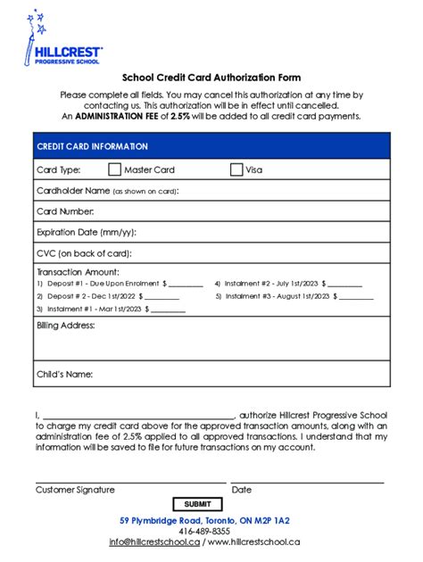 Fillable Online School Credit Card Authorization Fax Email Print