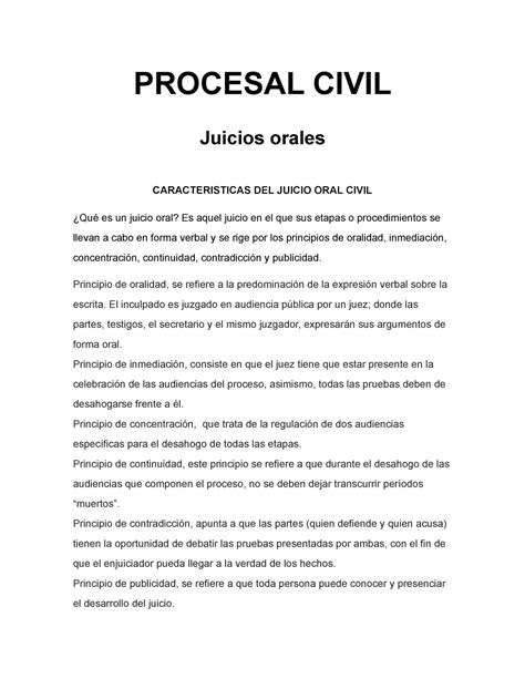 Juicios Orales Ensayo Procesal Civil Juicios Orales Caracteristicas Del Juicio Oral Civil