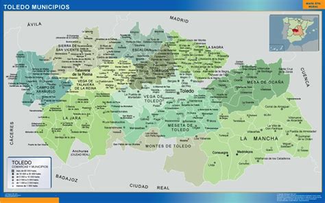 Municipalities Toledo wall map from Spain | Laminated wall maps of the ...