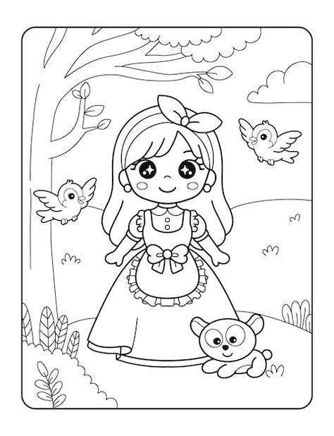 Desenho De Uma Linda Princesa No Jardim Para Colorir Vetor Premium