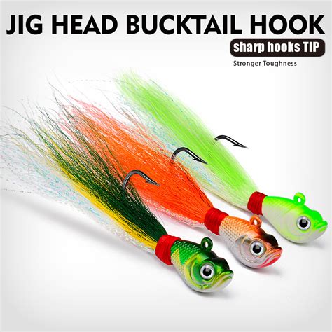 Artificial Lead Head Luminous Feather Hook Bucktail Jigs Fishing Hook